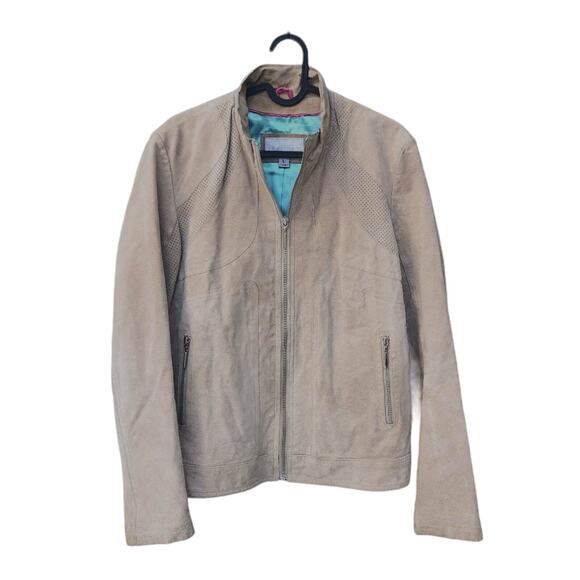 Wilsons Leather Tan Perforated Moto Suede Jacket L
